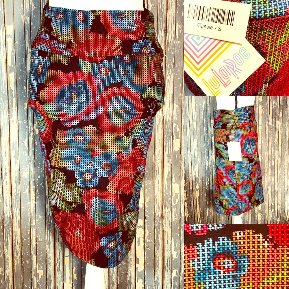 NWT LuLaRoe Cassie Skirt - Red & Blue Roses Sz S